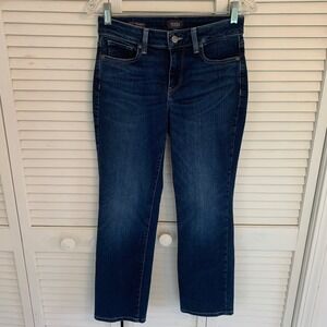 NYDJ Marilyn Straight Leg Jeans Dark Wash Blue Lift Tuck Petite 4PS Denim Pants